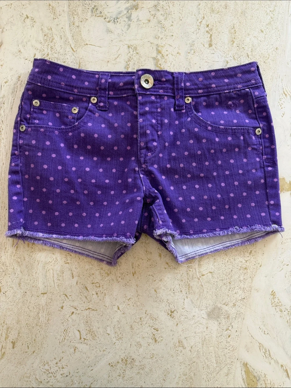 Justice Girls Purple Polka Dot Bedazzled Pocket Shorts Size 14 Regular